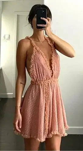 CHIO / Revolve Short Polka Dot Frill Dress in Blush NWOT Size S Retail $394