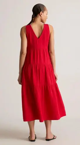 Quince 100% Organic Cotton Gauze Tiered Maxi Dress Wild Cherry Size L Red Size L