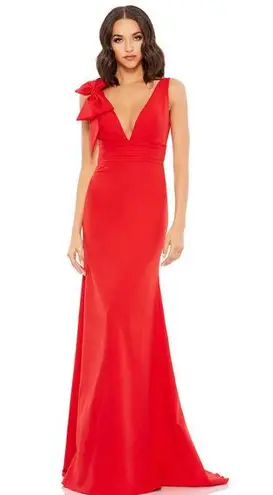 Mac Duggal 49454 Bow Shoulder V Neck Gown in Red Size 10 NWT