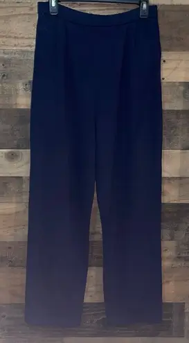 St. John Basics Navy Blue Santana Knit Wide Leg Pleated Pants