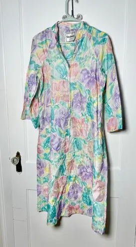 Vintage Saybury Pastel Floral Granny Floral House Dress Robe Jacket Housecoat XS Green