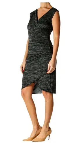 RD Style Womens Sheath Dress Pullover Faux Wrap Tulip Hem Black Gray Medium