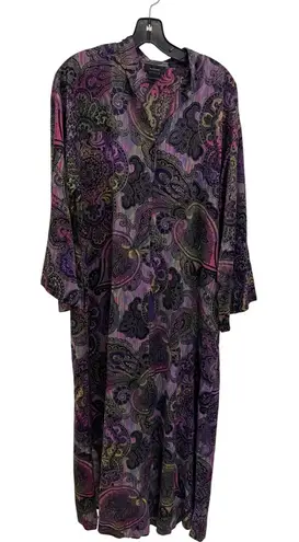 Natori Long Housecoat Dress Purple Floral Kimono Sleeve M