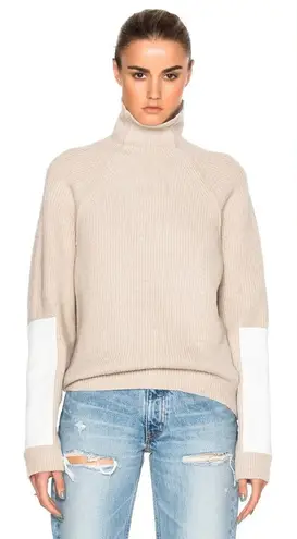 Victoria Beckham RARE Lambswool Military Patch Sleeve Jumper Sweater Luxe Tan M