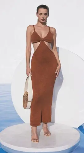 Cult Gaia NWT Serita cutout knit cotton-blend maxi dress in Amber size L large