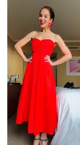 TOCCIN x RTR Red Sweetheart Neckline Strapless Flowy Skirt Midi Dress Size 14
