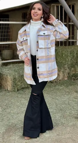 BTFBM Long Sleeve Button Down Plaid Flannel Shaket Size Medium Multiple