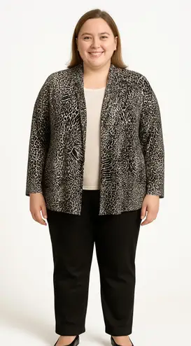 Premise Animal Print Open Front Shrug Cardigan Jacket XL Black White