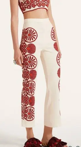 La DoubleJ Medallion Placée Stretch Pants Cream Envers Satin Sz L NWT Red Size L
