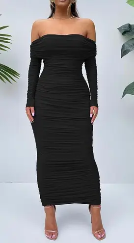 PRETTYGARDEN Womens Fall Off Shoulder Maxi Bodycon Dress Long Sleeve Ruched