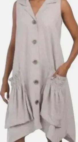 For Cynthia Linen Blend Lagenlook Sleeveless Art to Wear Dress with Pockets