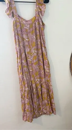 Knox Rose yellow and red tropical print midi dress size medium