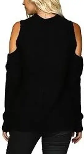 Heart black cold shoulder hairy knit sweater black faux fur balls size L Size L