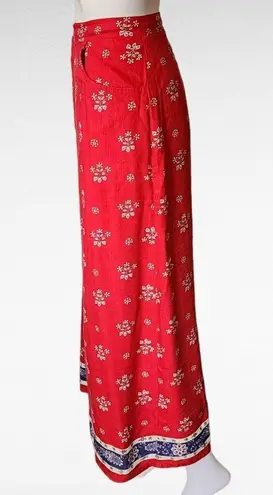 CRAZY HORSE Vintage  Red Floral Linen Blend Maxi Skirt Size 16