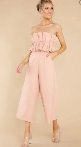 Saints + Secrets Strapless Cropped Linen Jumpsuit - Pink - Small