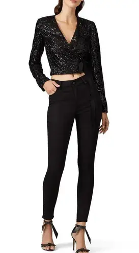 Monique Lhuillier ML Monique Lhullier Black Sequin Wrap Top XS