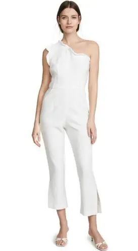 Black Halo Jumpsuit Womens 4 White Pravella One Shoulder Textured Flare Slit Leg