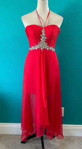 Mac Duggal 65126 Cherry Red Gala Prom Gown Dress Formal Elegant Beaded Size 0