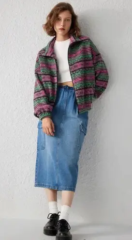 Cider Fleece Stand Collar Aztec Print Jacket SZ S NWT