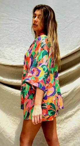 Stone Fox Swim Zenni 100% Linen Shirt Stained Glass Print XS/S