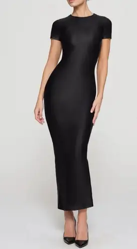 SKIMS Shine Jersey Long Dress XL Black Bodycon Midi Short Sleeve Minimal Chic