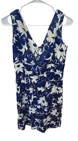 Donna Ricco Blue & White Floral V-Neck Dress – Size 12