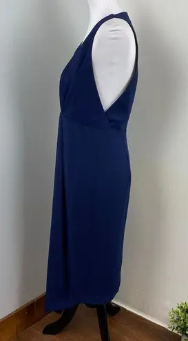 NICHOLAS Navy Crepe Deep V Gathered Sleeveless Dress Size 8 Formal Cocktail Blue