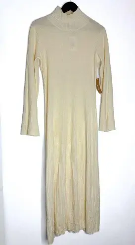 Caara NWT Cream Ribbed Knit High Neck Sweater Dress Wool Blend Size Medium
