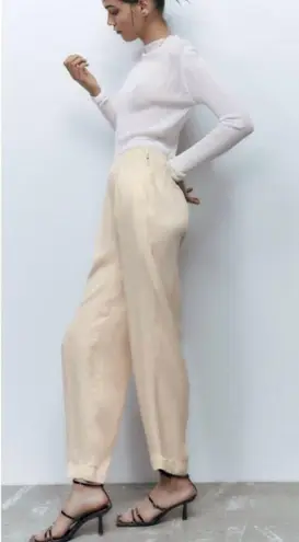 ZARA NWT  SATIN RELAX FIT JOGGERS PANT BEIGE LARGE BLOGGERS FAV POCKETS