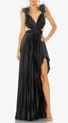 Mac Duggal Pleated Feather Cap Sleeve Open Back Gown Black Women’s Sz 6