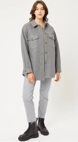 Light Grey Jq Fleece Oversized Cozy Warm Shacket For Women/ Front Button Closure Size M