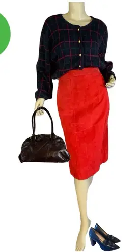 VINTAGE 1990'S RED SUEDE AUDREY JONES SKIRT (3X)