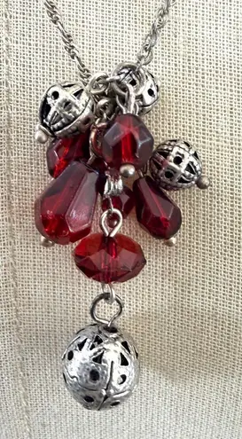 Baked Beads Red Glass & Silver