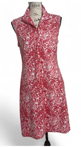 IBKUL COLLEEN Sleeveless Dress Size S UPF 50 Quick Dry Pink Roses Animal Print Red Size M