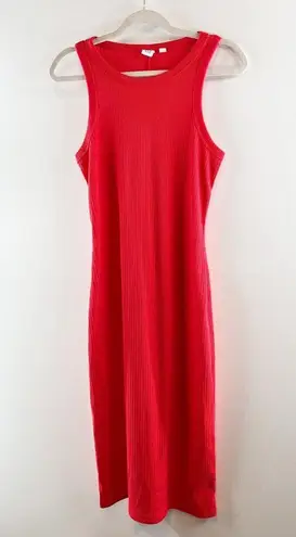 Gap  Sleeveless Crewneck Straight Cut Fitted Ribbed Tank Midi Dress Red XS