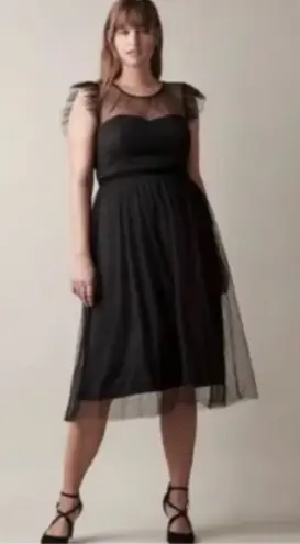 Jason Wu Black Midi Dress with Tulle Overlay