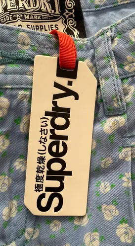 Superdry NWT Bluebell Light Blue Ditsy Floral Embroidered Shorts with Pockets, size S