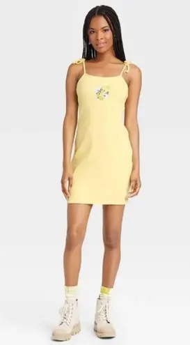 Looney Tunes NWT M Cami Dress Yellow Ribbed Knit TShirt Casual Y2K Twee Streetwear