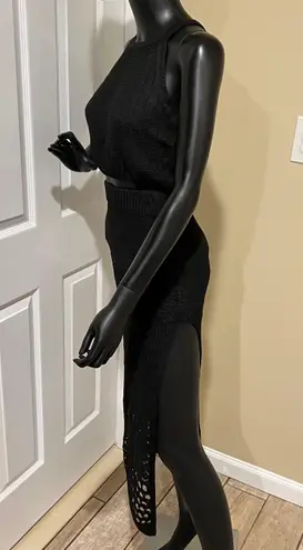 Knit Crop Top Tank Top Knit Midi Slit Skirt High Waist Beach Cover Up Set Tee T