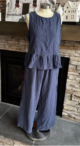 Elegant Blue Pants with Ruffled Peplum Top 2 Piece Set Size L