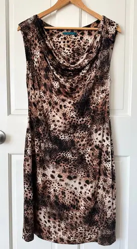 Velvet by Graham & Spencer Soft Leopard Print Stretch Dress Draped Neck Size L Brown Size L