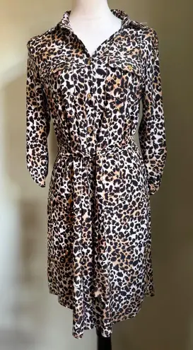 Y2K sequin bling mini dress Leopard Print Shirt Dress Gold Accents Small cheetah Brown