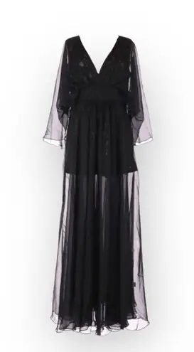 Lotus Threads new 𑁍 Lace Romper Overlay Gown Cocktail Maxi Dress 𑁍 Edgy Chic