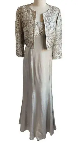 Niteline Formal Champagne Silk Beaded Long Dress with Jacket Size 6
