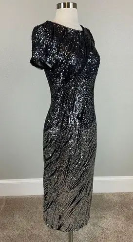 Betsy and Adam  Women's Cocktail Dress Size 8 Black and Silver Sequined Midi Sheath