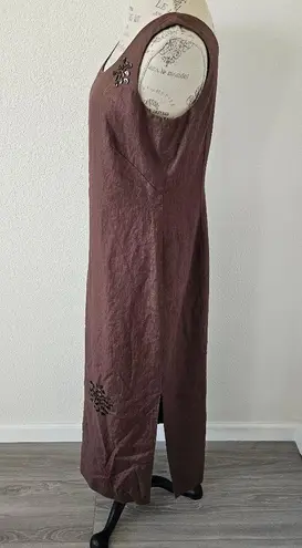 Yves Cossette Depeche Mode Vintage Brown Linen Embroidered Dress Size 10