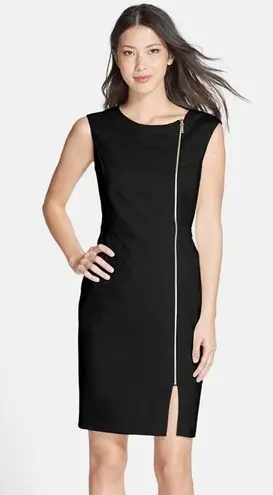 Ellen Tracy Black Front Zip Crepe Sheath Dress