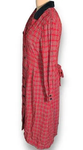 Vintage JBS Shirtdress Red Black Double Breasted Plaid Velvet Collar Midi Red Size 10