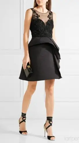 Marchesa Notte Embellished tulle and faille mini dress size 12 Black