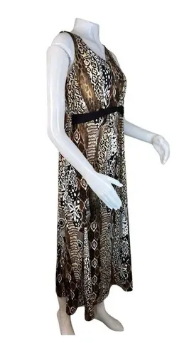 Elementz Maxi Dress Sz M Sleeveless Multi color animal print Brown Beach summer